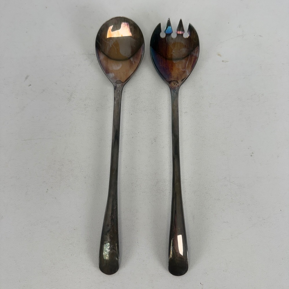 Vintage FB Rogers Italy Silver Plated Salad Serving Spoon Fork Set Patina